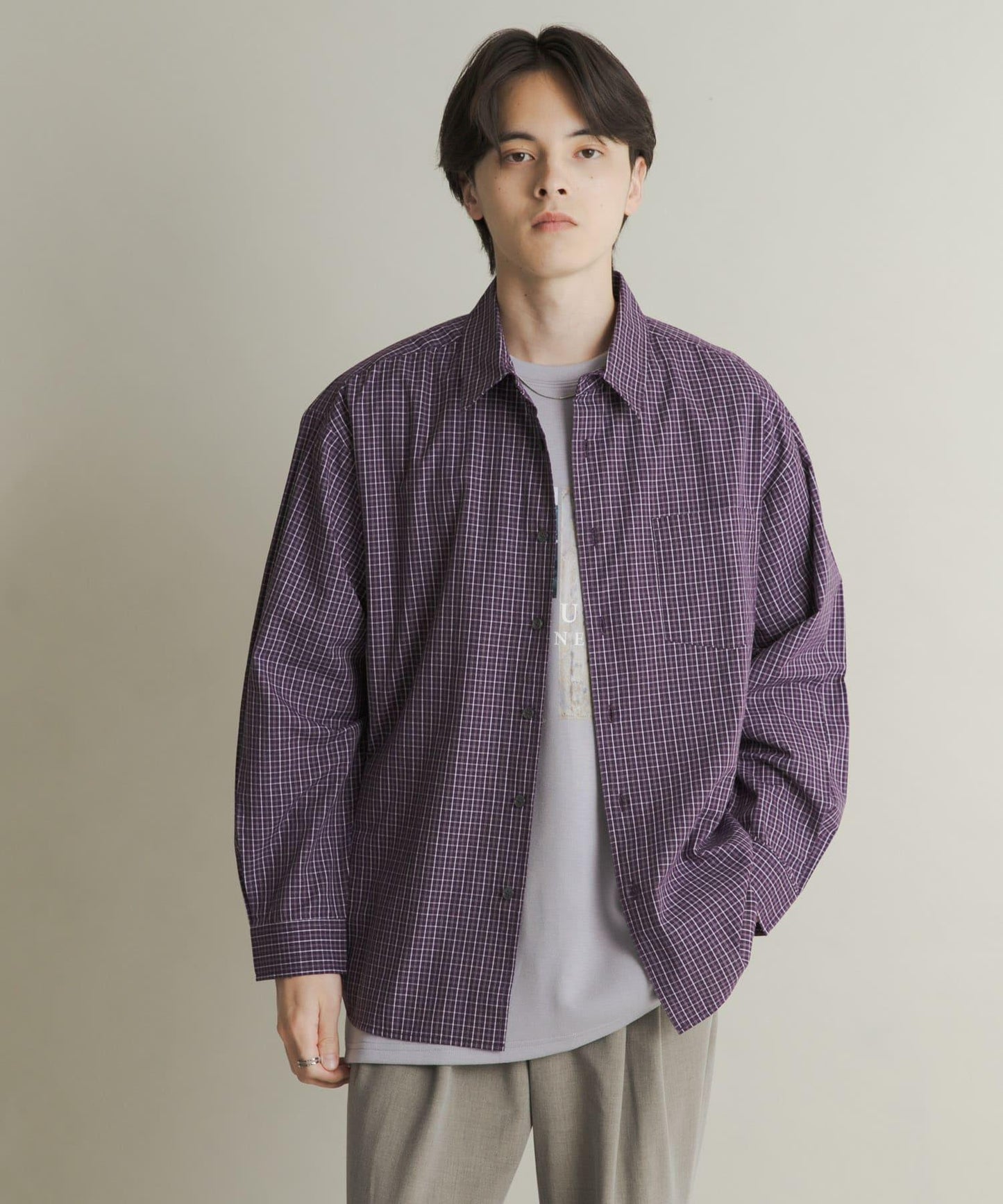 微格紋長袖襯衫