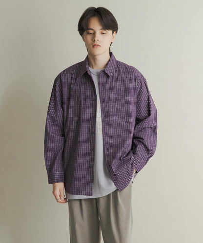 微格紋長袖襯衫