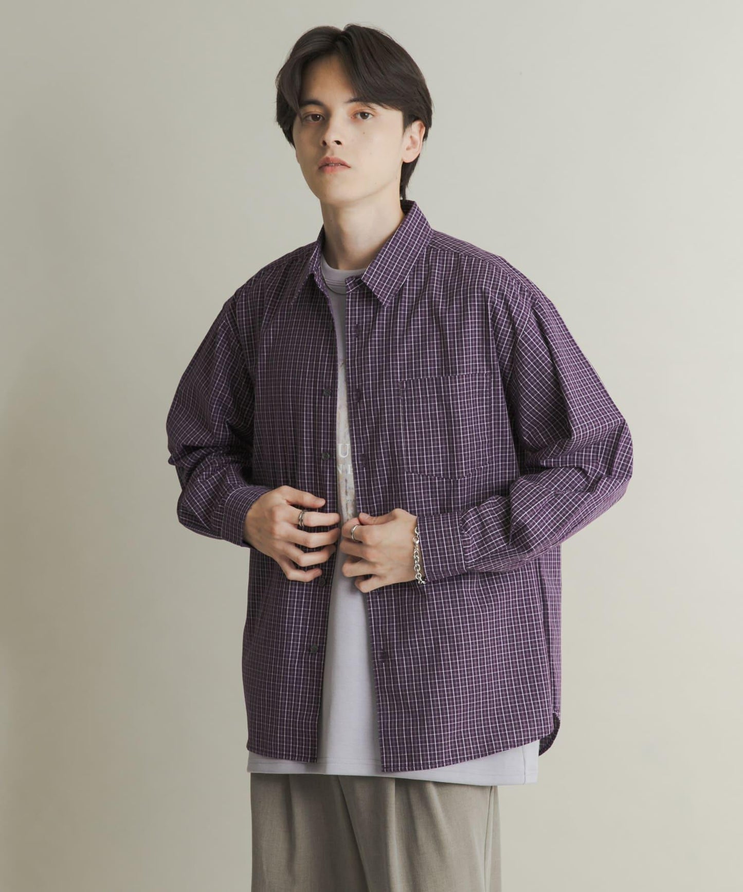 微格紋長袖襯衫