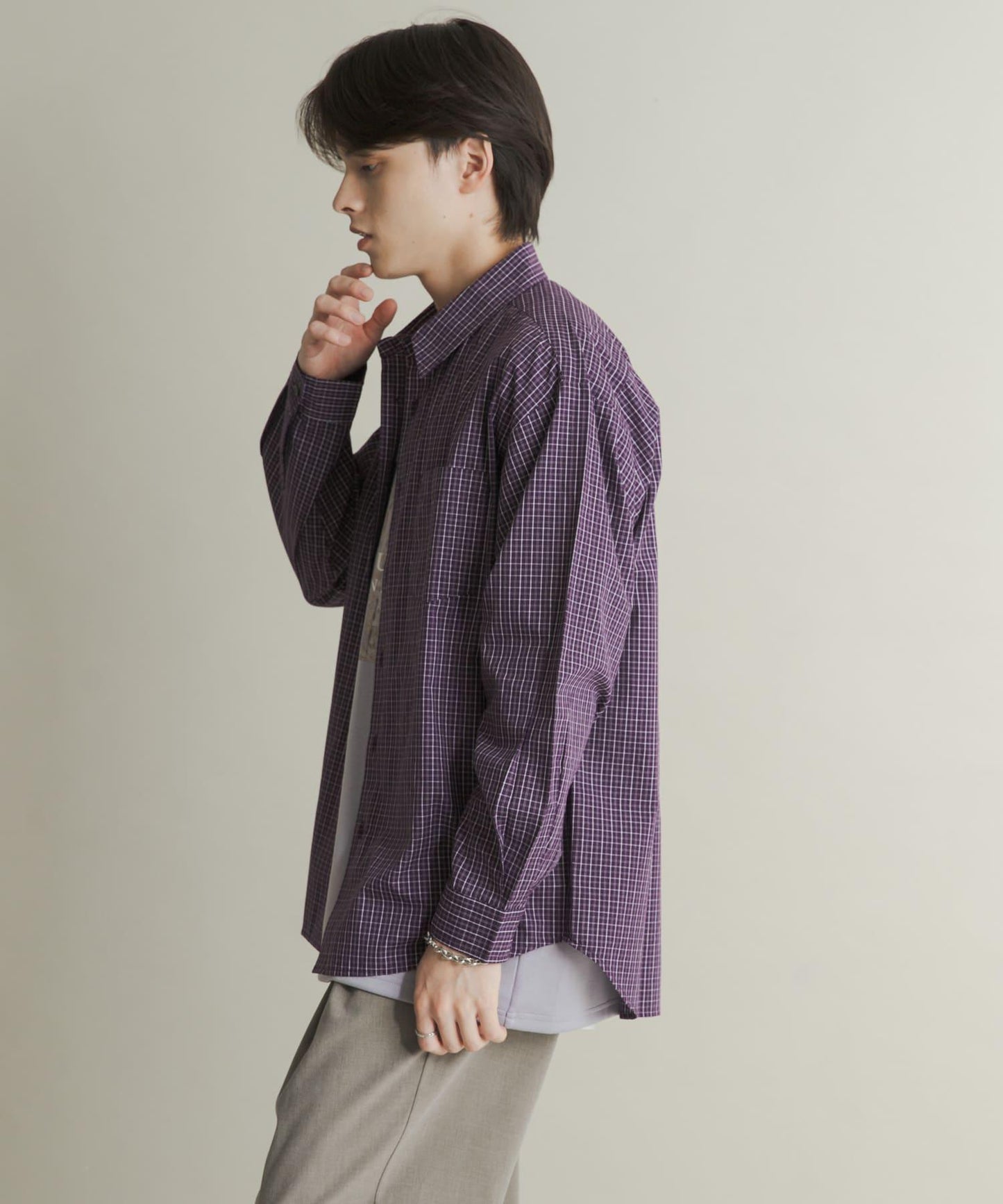 微格紋長袖襯衫