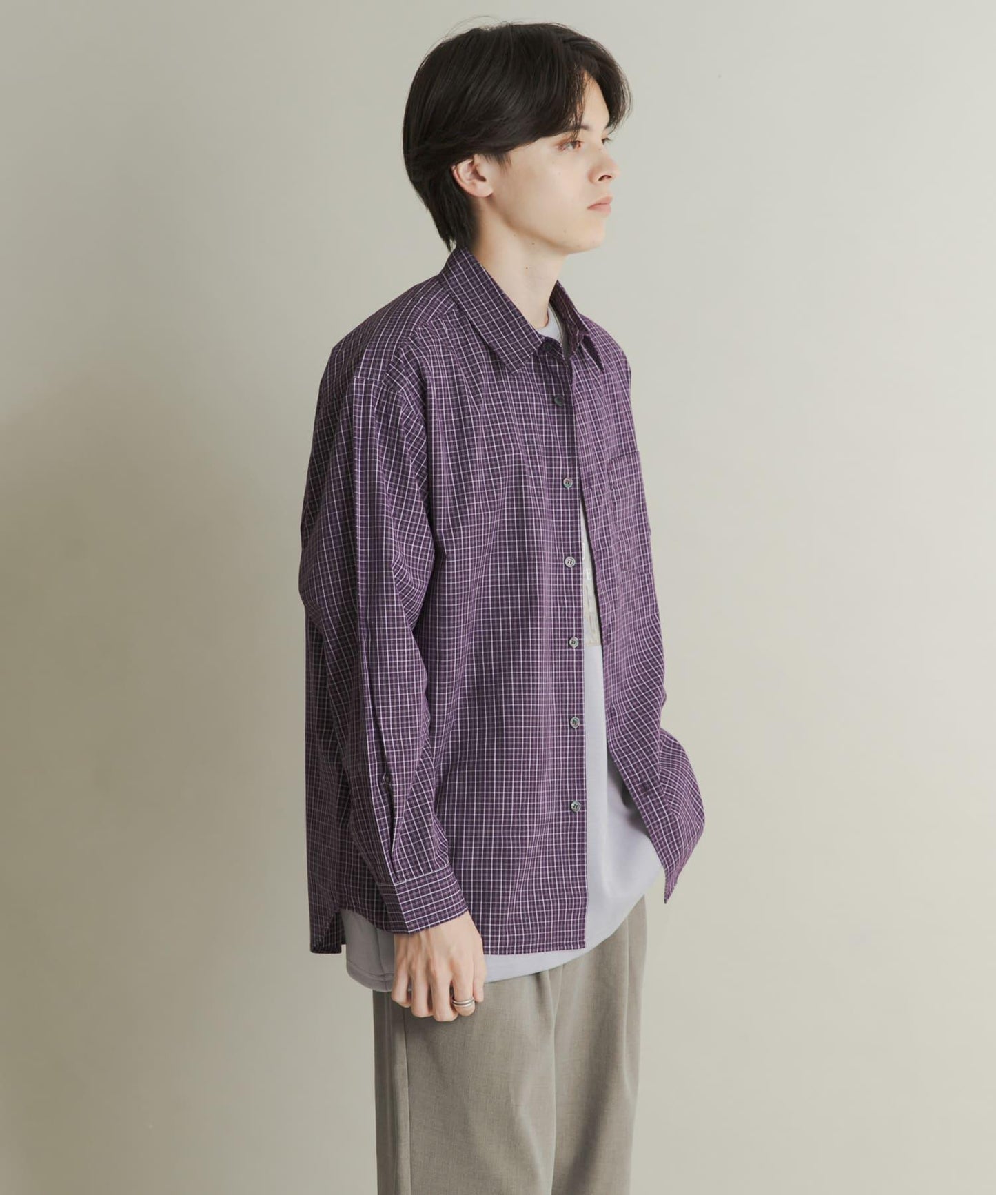 微格紋長袖襯衫