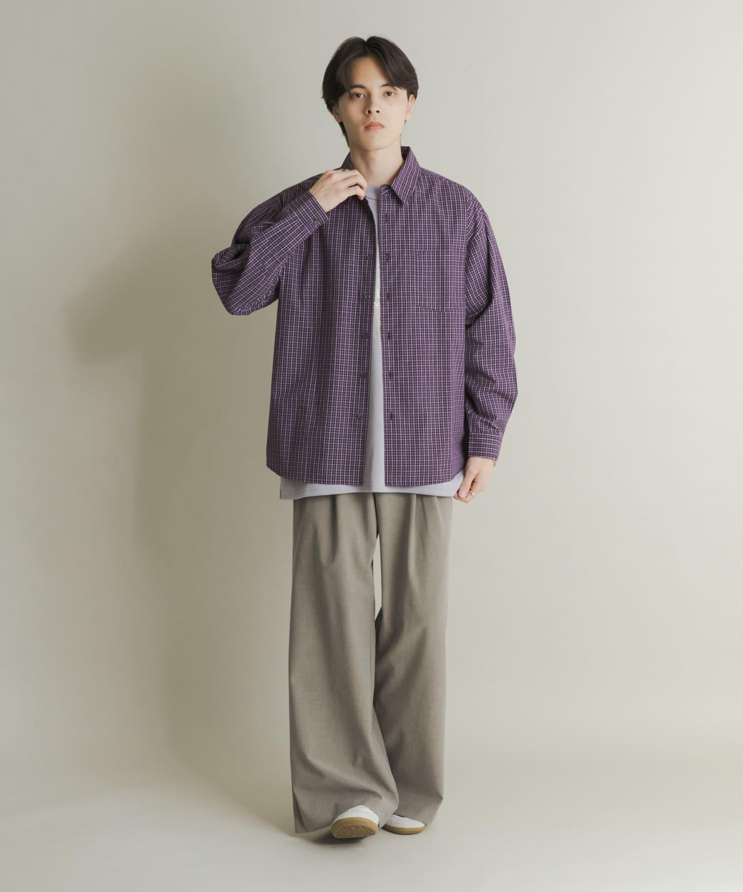 微格紋長袖襯衫