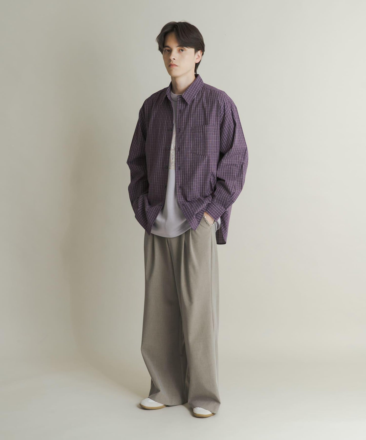 微格紋長袖襯衫