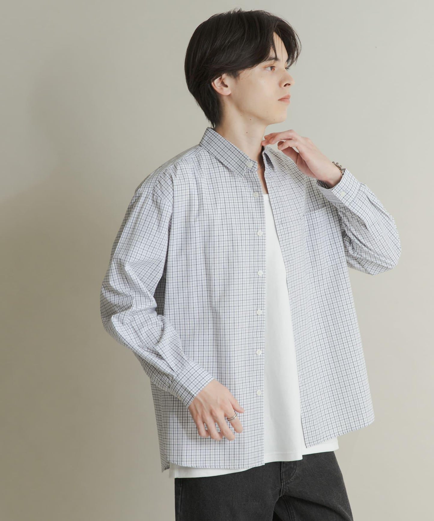 微格紋長袖襯衫
