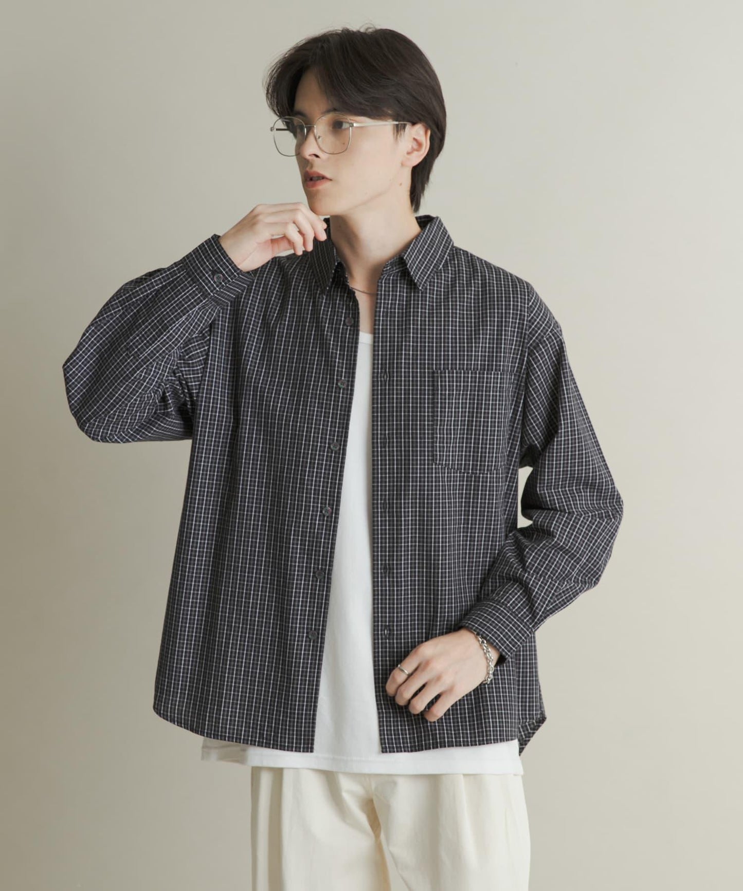 微格紋長袖襯衫