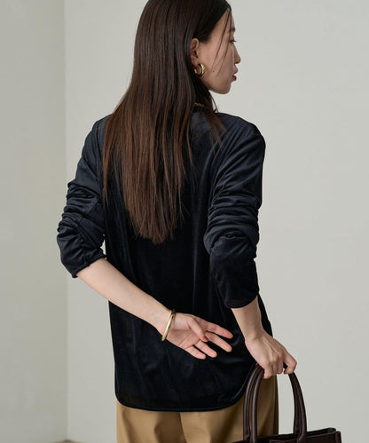 【Loungedress】天鵝絨V領女式襯衫