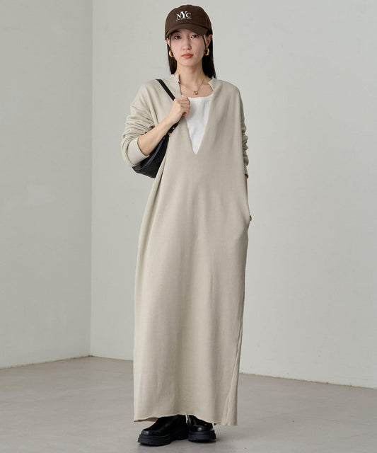 【Loungedress】內襯毛圈開領連衣裙
