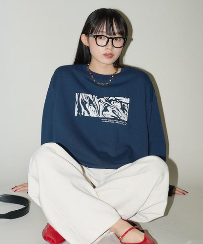 波浪藝術發泡印花圓領衛衣