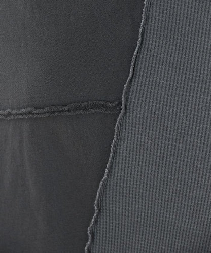 仿舊風格色素水洗衛衣拼接華夫格套頭衫