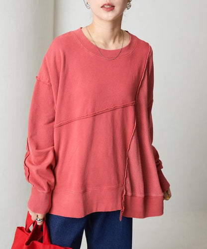 仿舊風格色素水洗衛衣拼接華夫格套頭衫