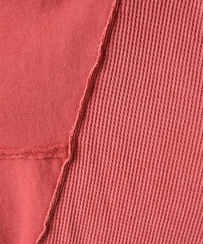 仿舊風格色素水洗衛衣拼接華夫格套頭衫