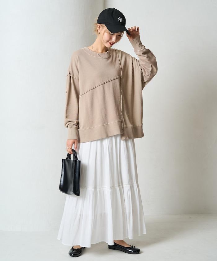 仿舊風格色素水洗衛衣拼接華夫格套頭衫