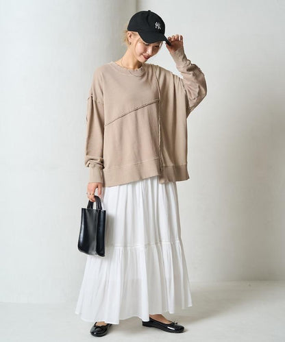 仿舊風格色素水洗衛衣拼接華夫格套頭衫