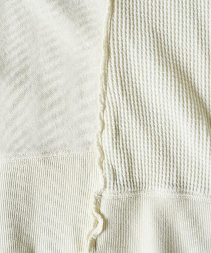 仿舊風格色素水洗衛衣拼接華夫格套頭衫