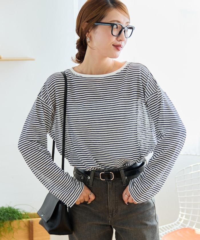 透視條紋長袖T恤