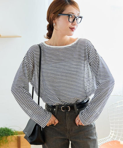 透視條紋長袖T恤