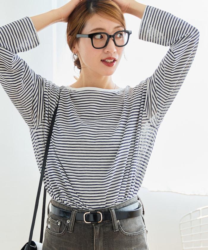 透視條紋長袖T恤