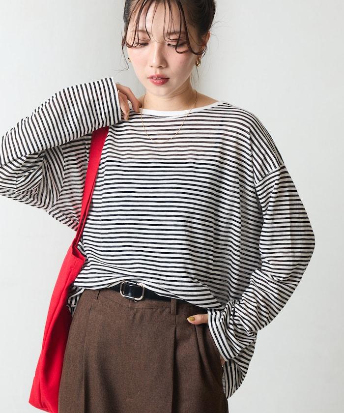 透視條紋長袖T恤