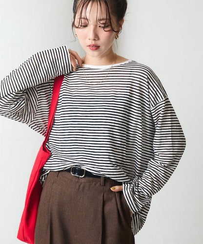 透視條紋長袖T恤