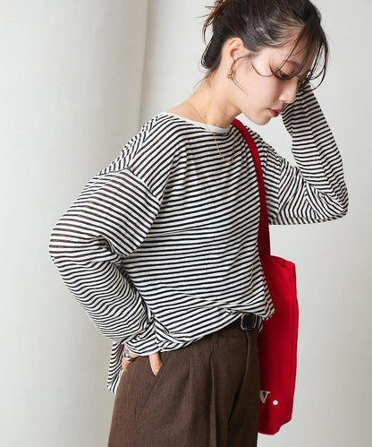 透視條紋長袖T恤