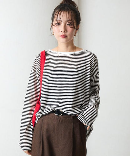 透視條紋長袖T恤