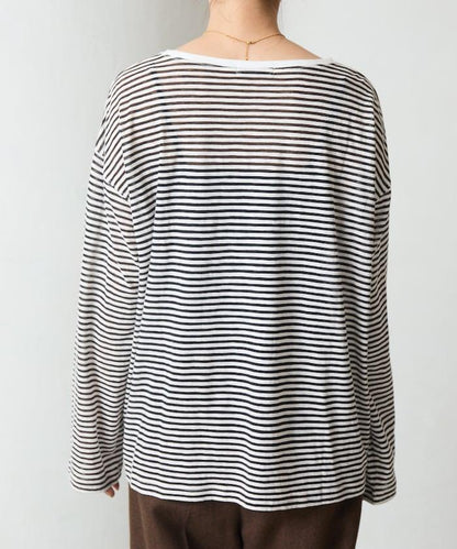 透視條紋長袖T恤