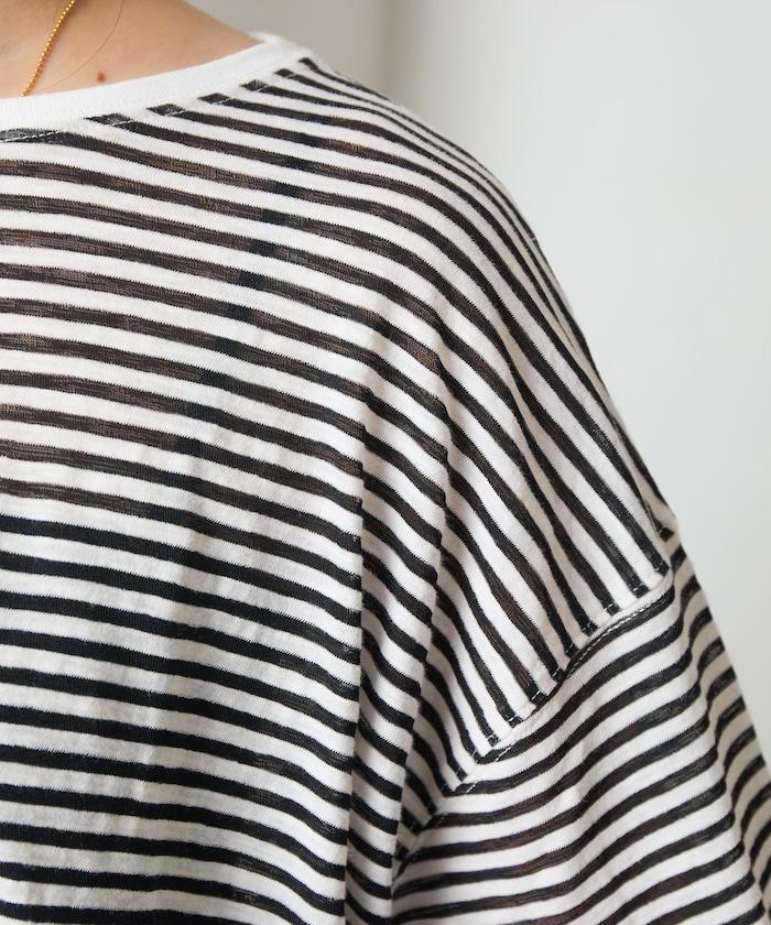 透視條紋長袖T恤