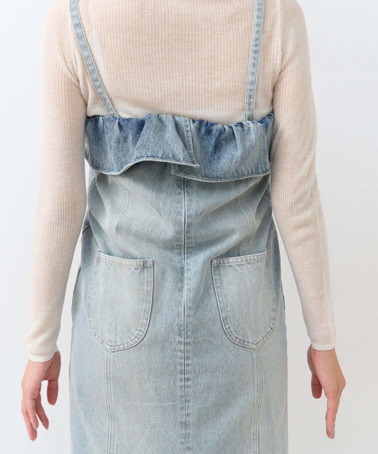 【La boutique BonBon】珍珠裝飾牛仔吊帶連衣裙