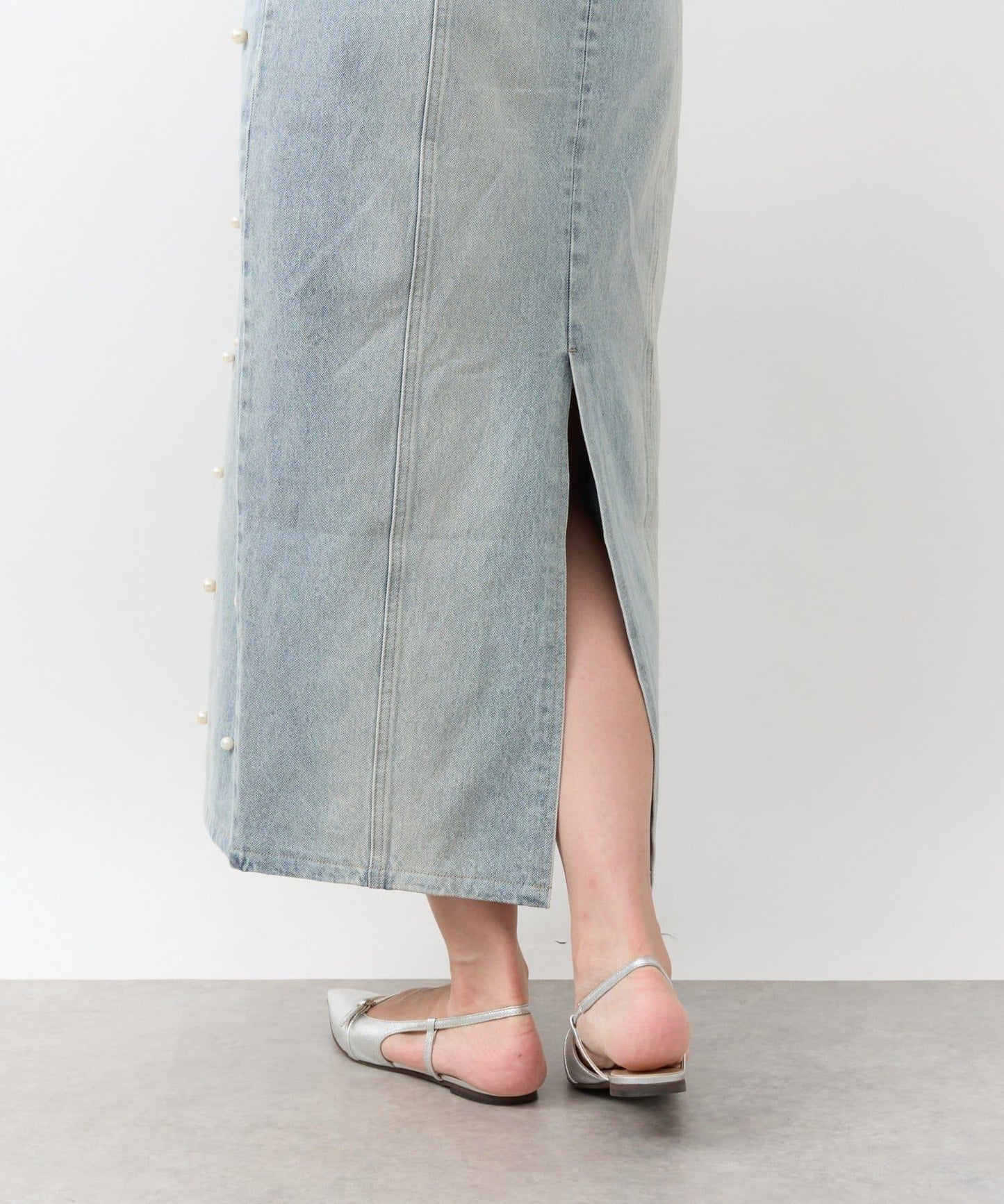 【La boutique BonBon】珍珠裝飾牛仔吊帶連衣裙