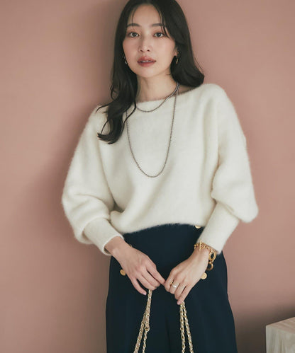 【miki監修】毛絨羊毛羊絨混紡一字肩針織衫