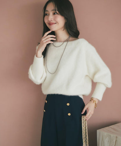 【miki監修】毛絨羊毛羊絨混紡一字肩針織衫