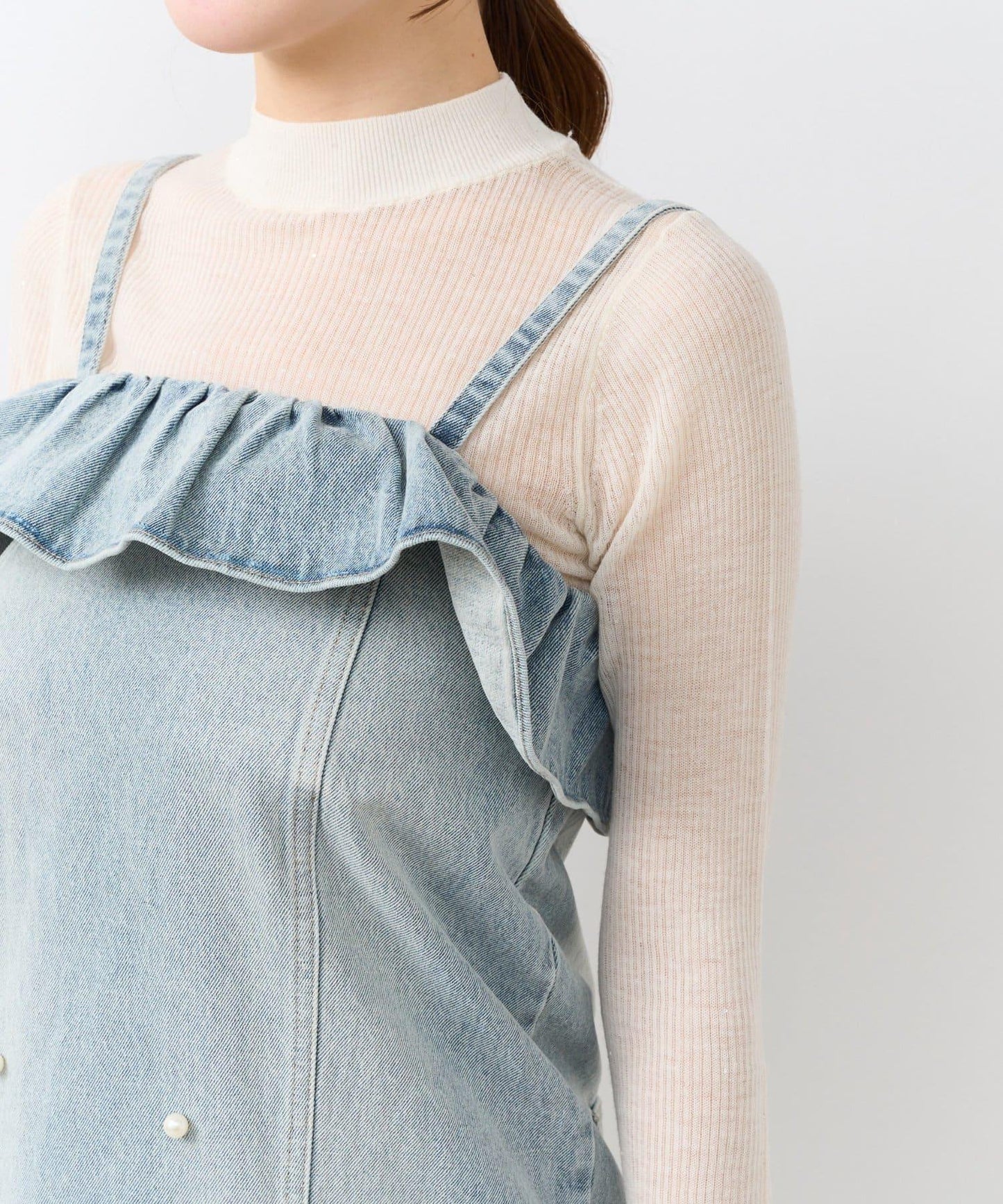 【La boutique BonBon】珍珠裝飾牛仔吊帶連衣裙