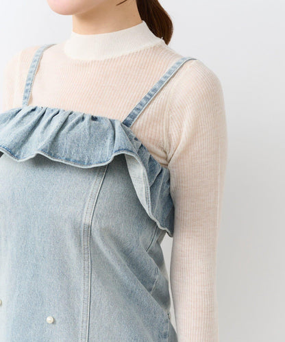 【La boutique BonBon】珍珠裝飾牛仔吊帶連衣裙