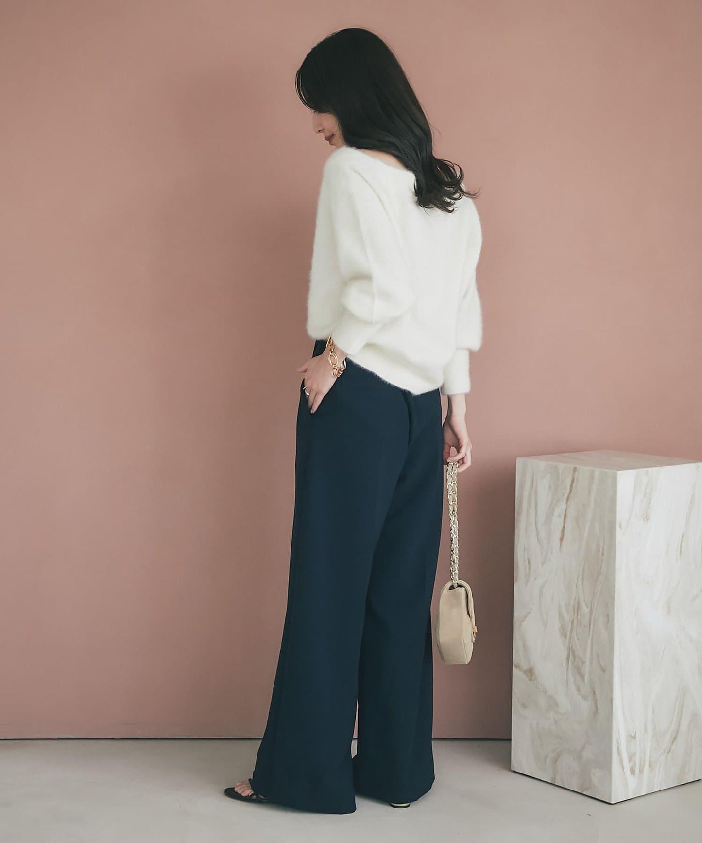 【miki監修】毛絨羊毛羊絨混紡一字肩針織衫