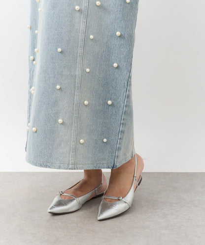 【La boutique BonBon】珍珠裝飾牛仔吊帶連衣裙