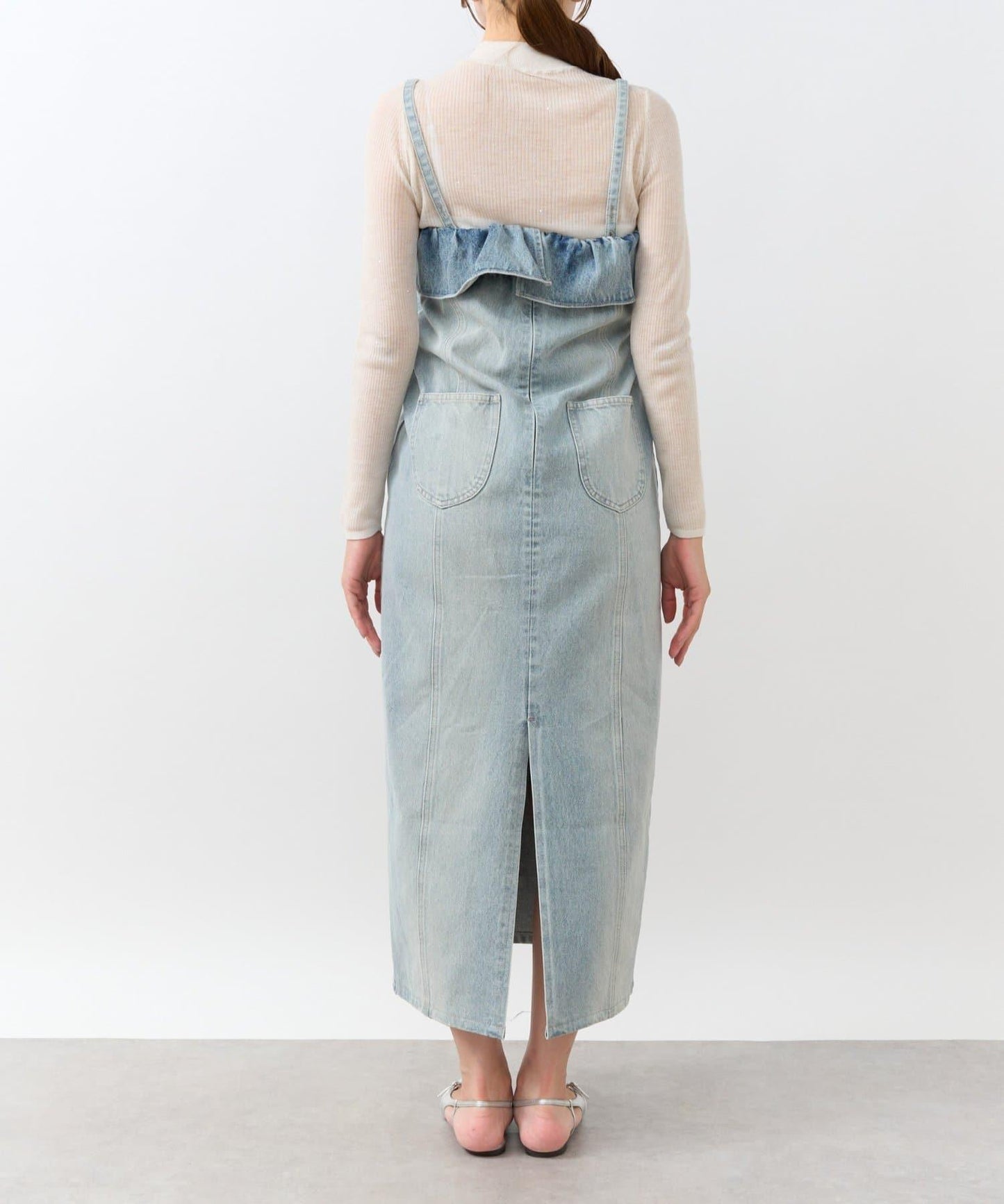 【La boutique BonBon】珍珠裝飾牛仔吊帶連衣裙