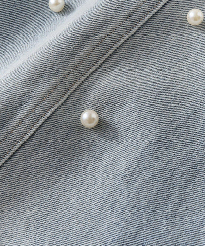 【La boutique BonBon】珍珠裝飾牛仔吊帶連衣裙