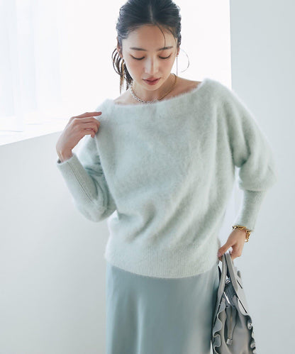 【miki監修】毛絨羊毛羊絨混紡一字肩針織衫