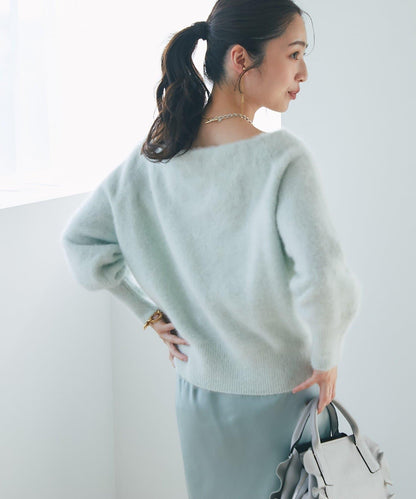 【miki監修】毛絨羊毛羊絨混紡一字肩針織衫