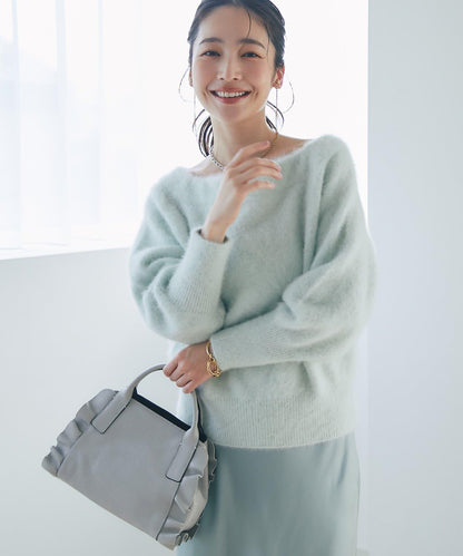【miki監修】毛絨羊毛羊絨混紡一字肩針織衫