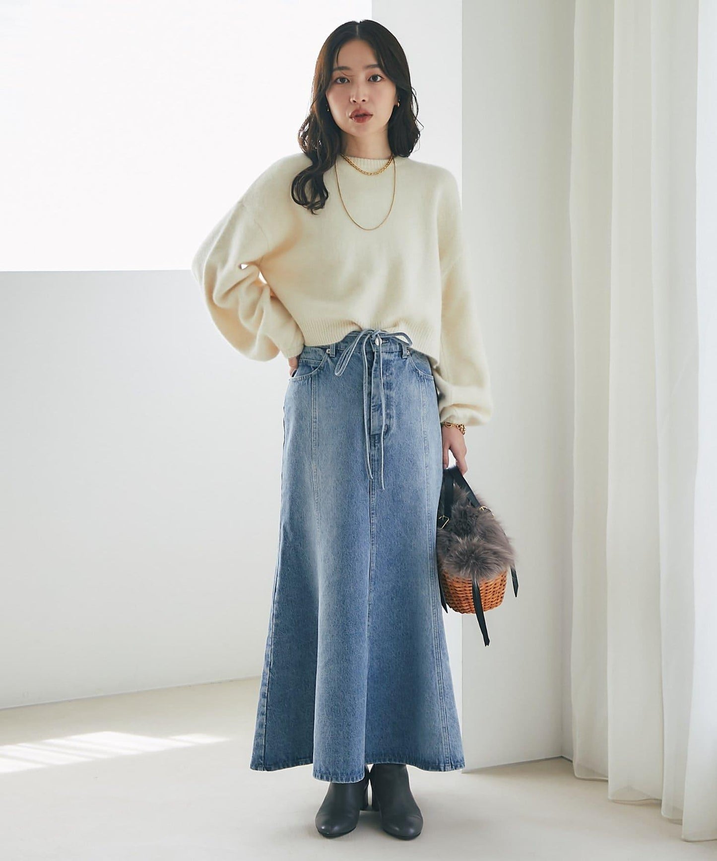 蝴蝶結牛仔美人魚長裙