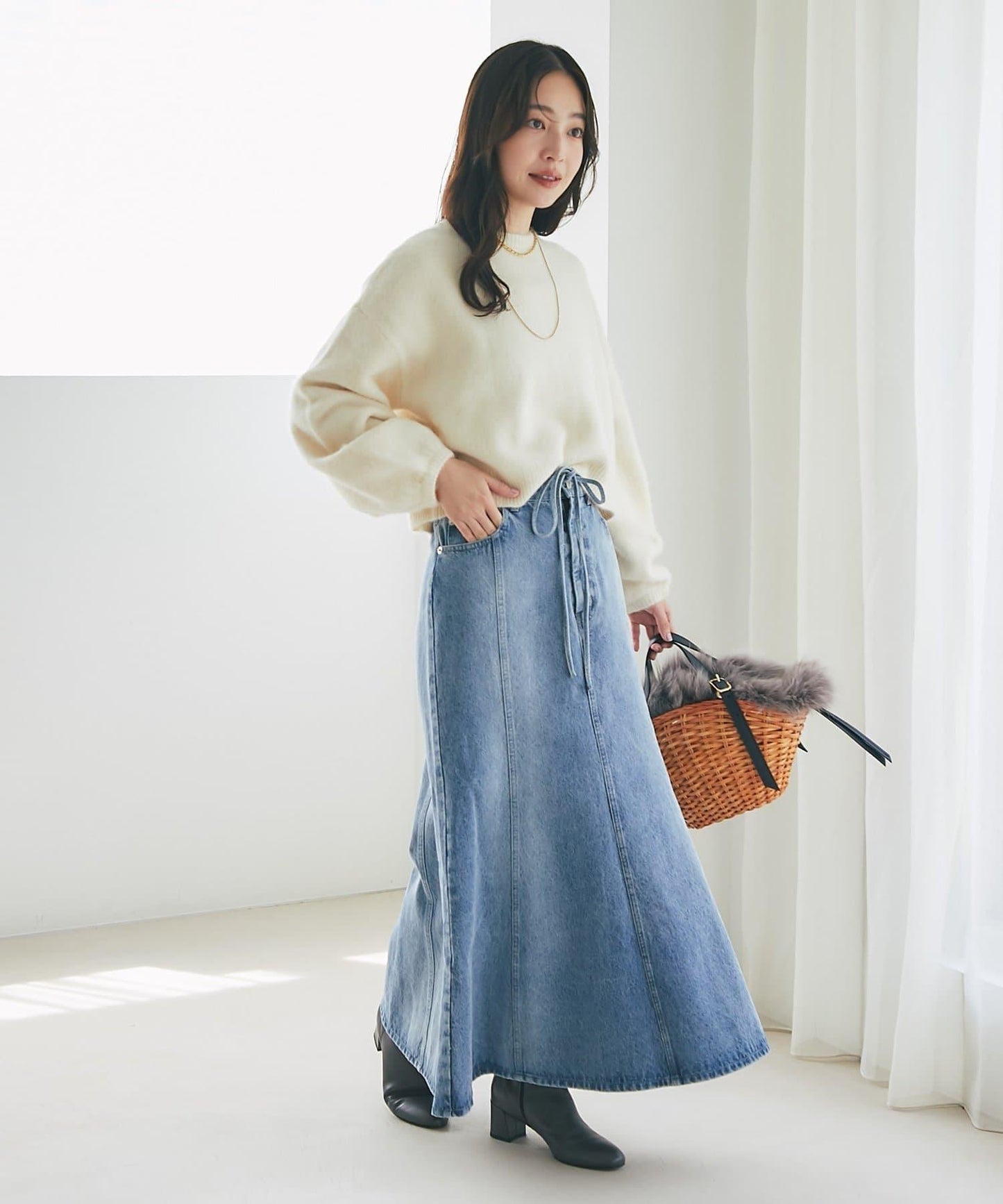 蝴蝶結牛仔美人魚長裙