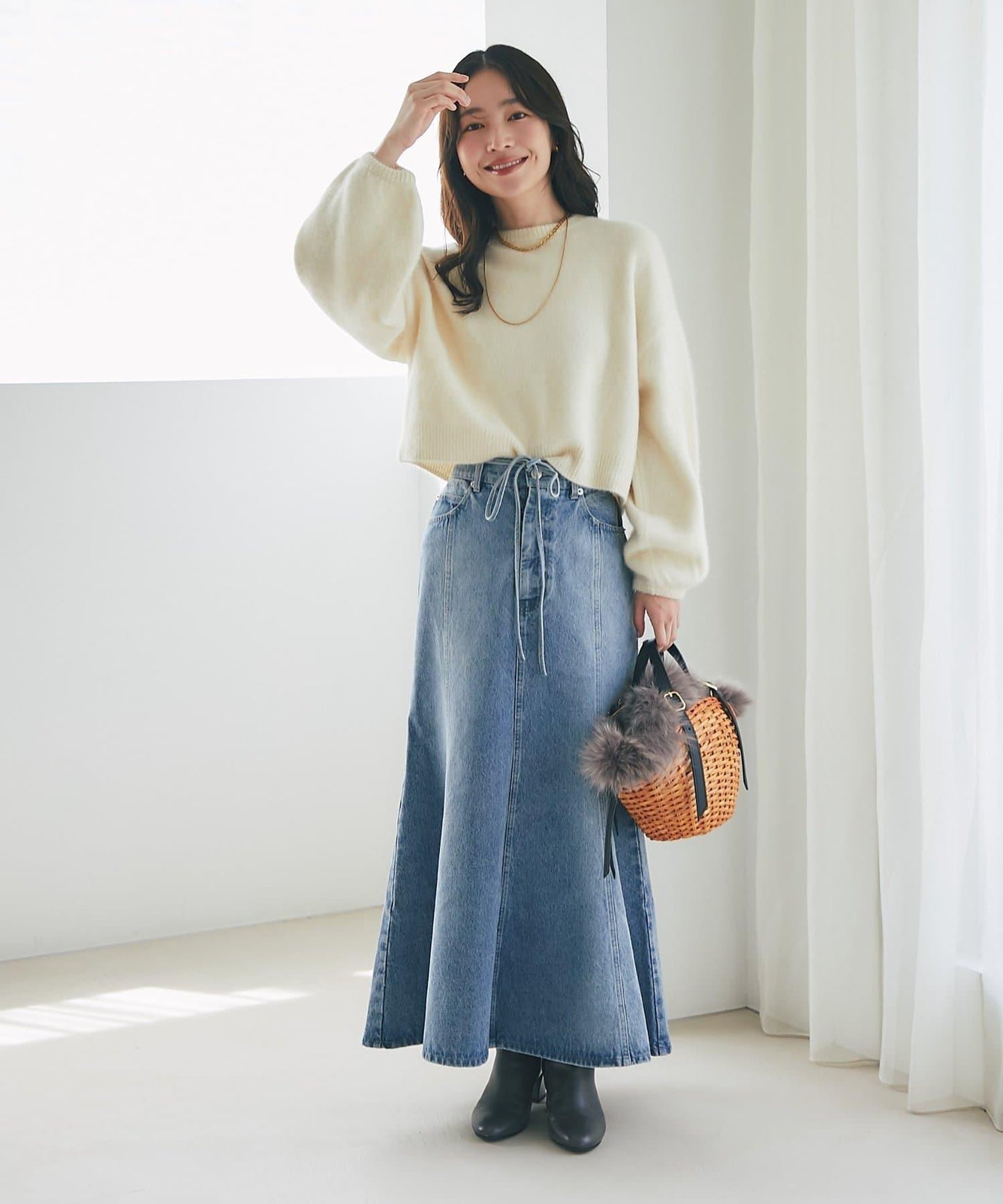 蝴蝶結牛仔美人魚長裙