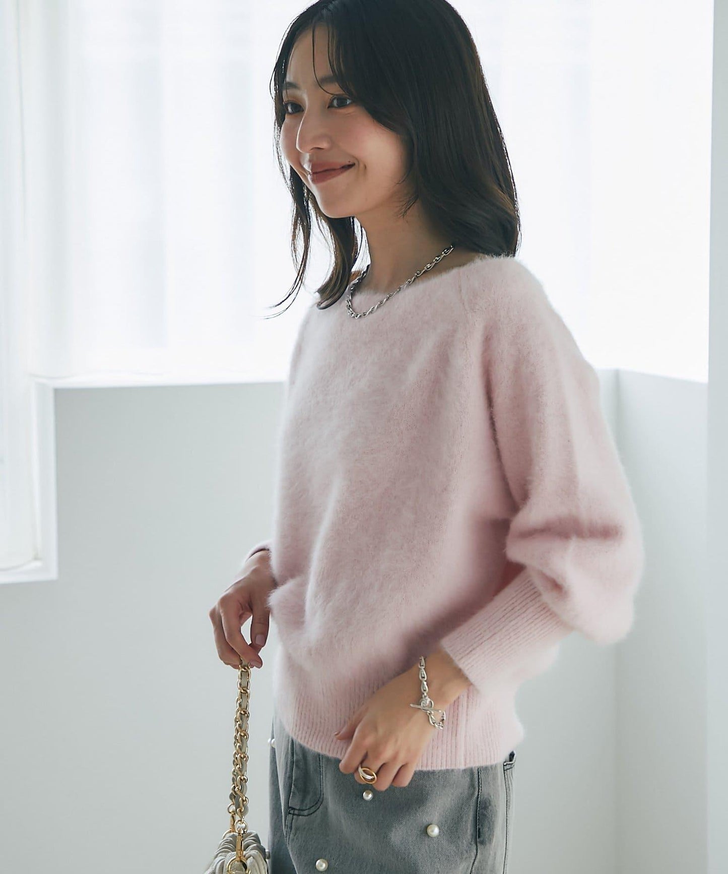 La boutique BonBon 毛感羊毛羊絨混紡露肩針織上衣