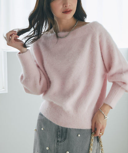 La boutique BonBon 毛感羊毛羊絨混紡露肩針織上衣