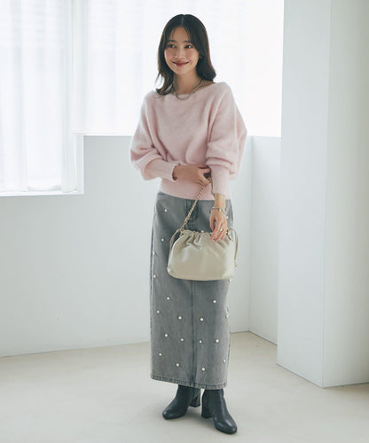 La boutique BonBon 毛感羊毛羊絨混紡露肩針織上衣