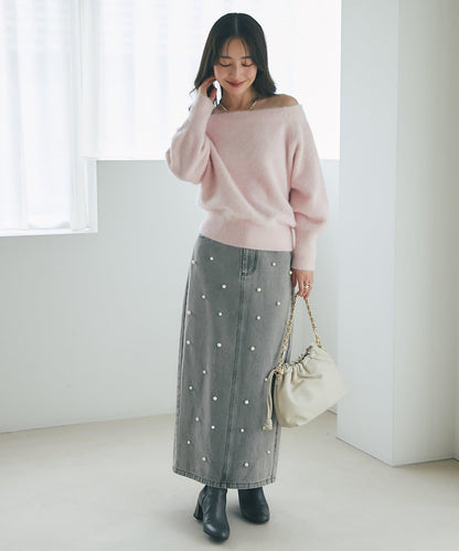 La boutique BonBon 毛感羊毛羊絨混紡露肩針織上衣