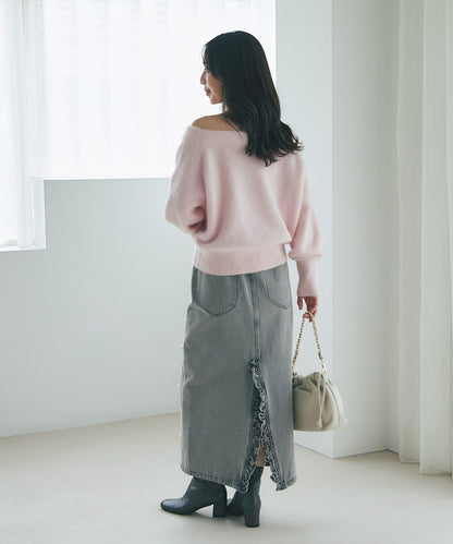 La boutique BonBon 毛感羊毛羊絨混紡露肩針織上衣