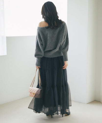 【miki監修】毛絨羊毛羊絨混紡一字肩針織衫