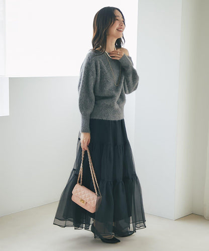 【miki監修】毛絨羊毛羊絨混紡一字肩針織衫